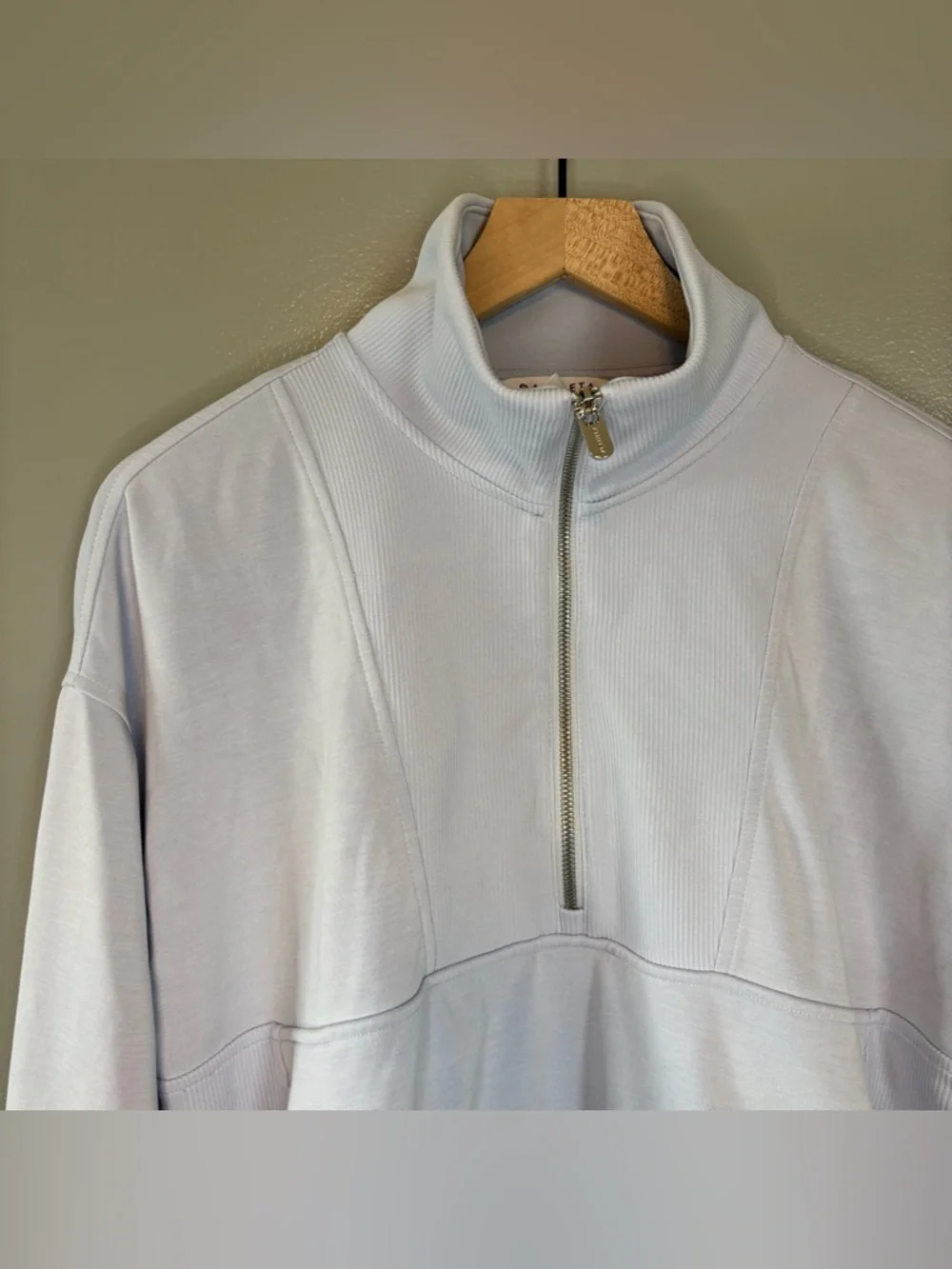 Athleta Medium Seasoft Rib Quarter Zip Popover Sweater Light Blue Cinch Waist - Picture 2 of 6